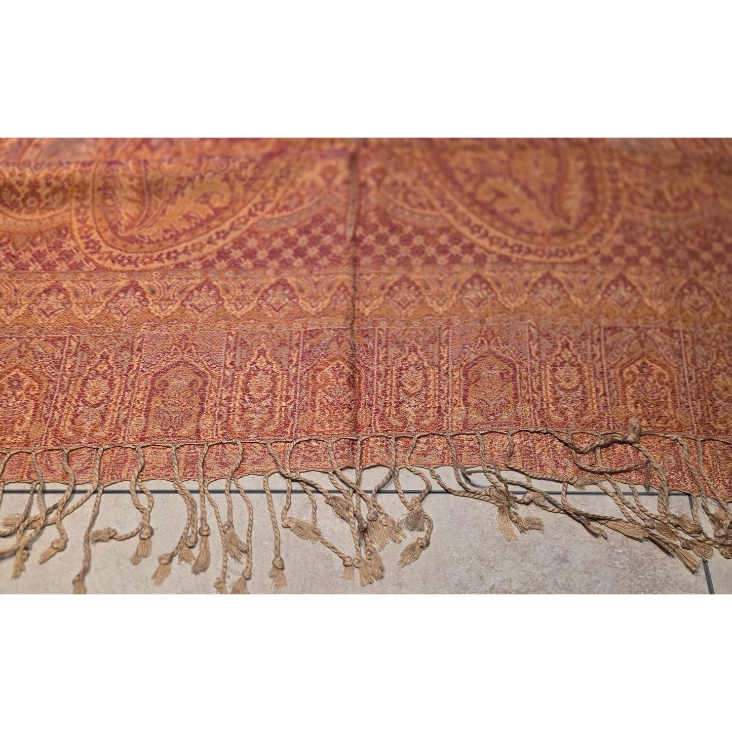 Paisley Patterned Orange & Red Pashmina Scarf Wrap With Fringe Edges