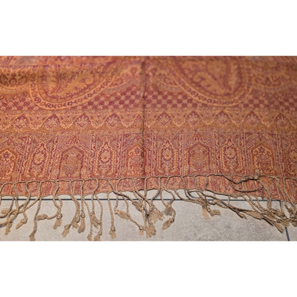 Paisley Patterned Orange & Red Pashmina Scarf Wrap With Fringe Edges