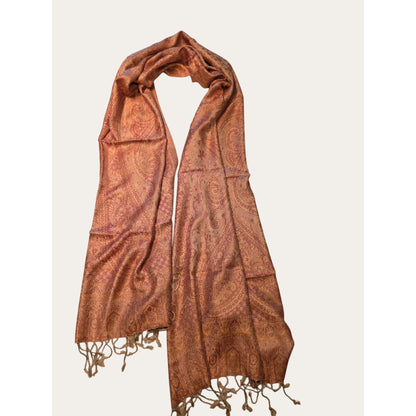 Paisley Patterned Orange & Red Pashmina Scarf Wrap With Fringe Edges