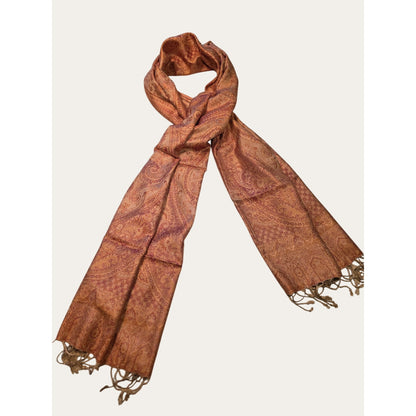 Paisley Patterned Orange & Red Pashmina Scarf Wrap With Fringe Edges
