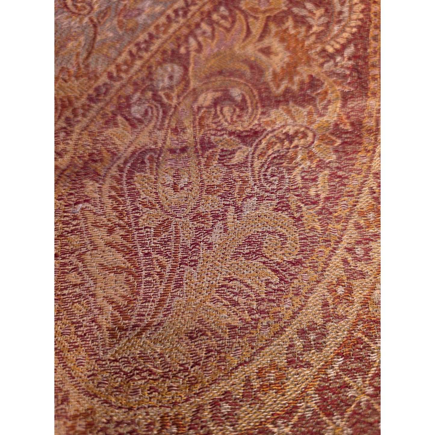 Paisley Patterned Orange & Red Pashmina Scarf Wrap With Fringe Edges