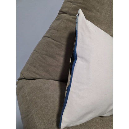 Modern Abstract Cat Embroidered Pillow Cover – Handmade Blue & Gold Cat Art Cushion Cover, Boho Feline Throw Pillow, 18x18