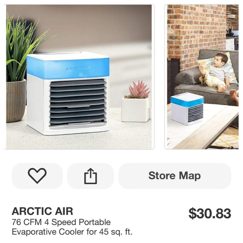 Arctic Air Pure Chill 2.0 Portable Evaporative Air Cooler W/ 4 Speed Control & LED Night Light