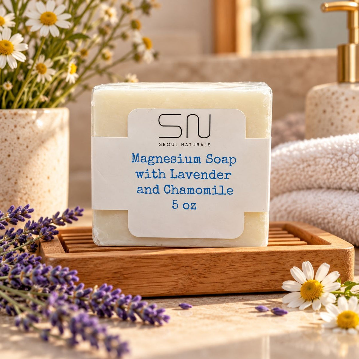 Seoul Naturals Magnesium Soap with Lavender & Chamomile – 5 oz | Relaxing Bath & Body Bar