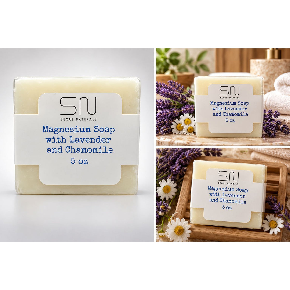 Seoul Naturals Magnesium Soap with Lavender & Chamomile – 5 oz | Relaxing Bath & Body Bar