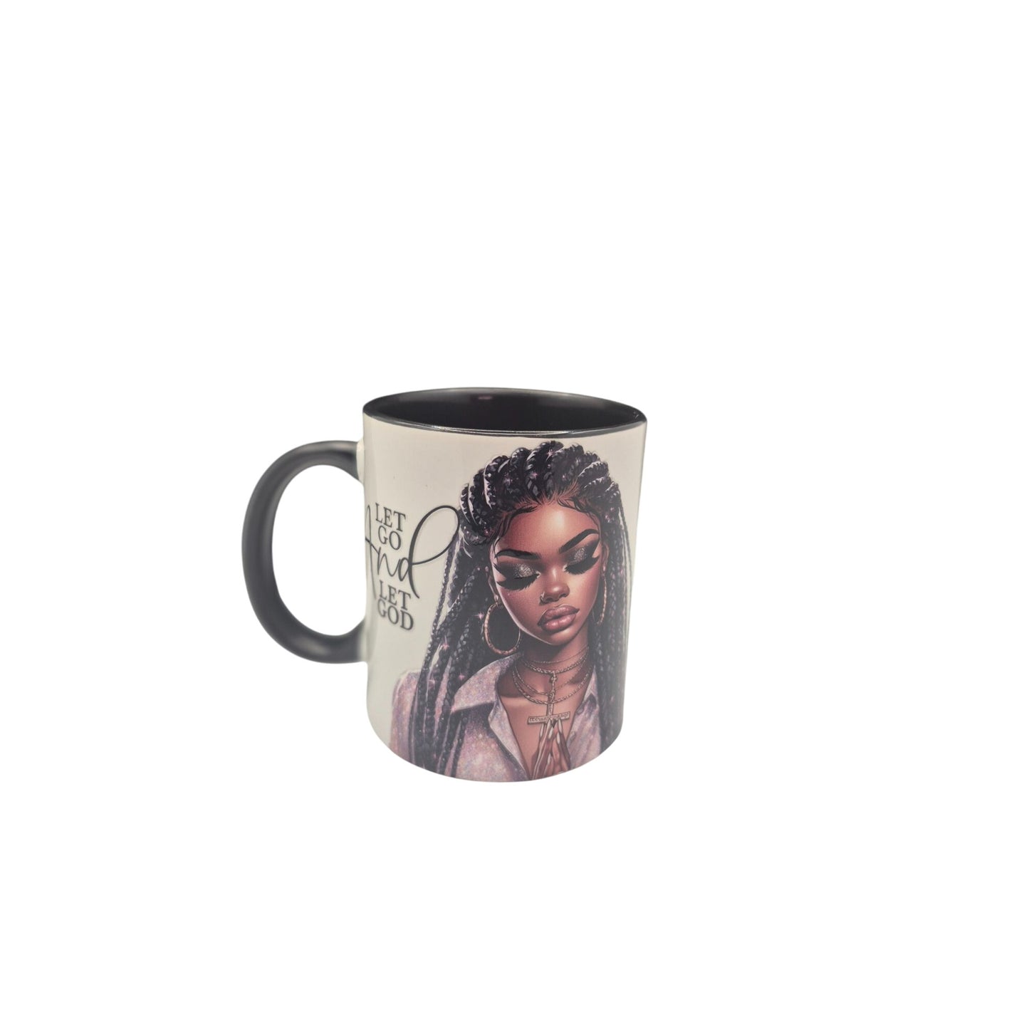 Black & White Ceramic Mug With Inspirational Message "Let Go And Let God"