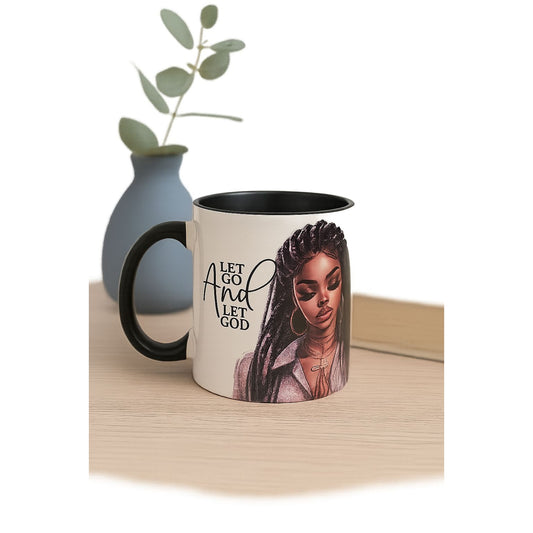 Black & White Ceramic Mug With Inspirational Message "Let Go And Let God"