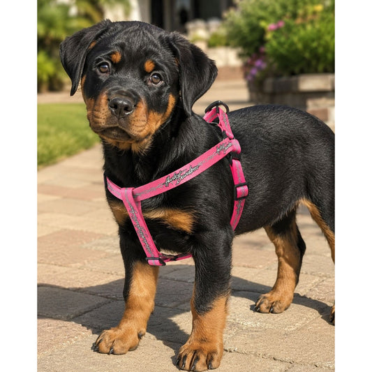Harley-Davidson Pink Adjustable Dog Harness With Metal Ring & Quick-Release Buckles