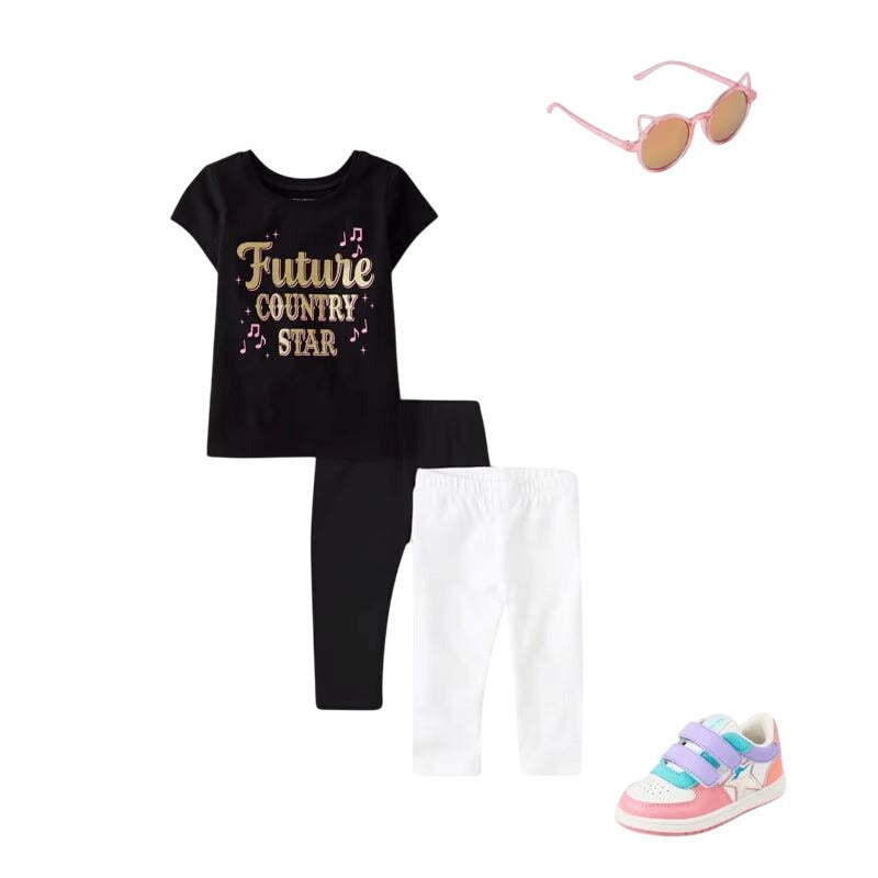 Baby And Toddler Girls Country Star Graphic Tee - black
