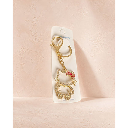 Gold Hello Kitty Keychain with Pink Bow 🎀 and Rhinestones