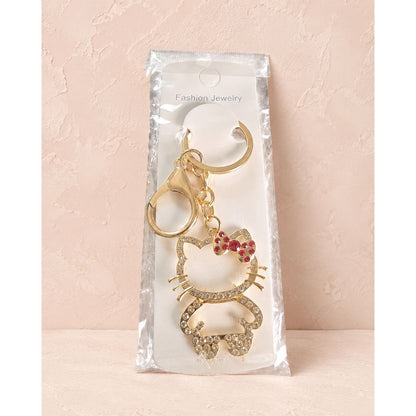Gold Hello Kitty Keychain with Pink Bow 🎀 and Rhinestones