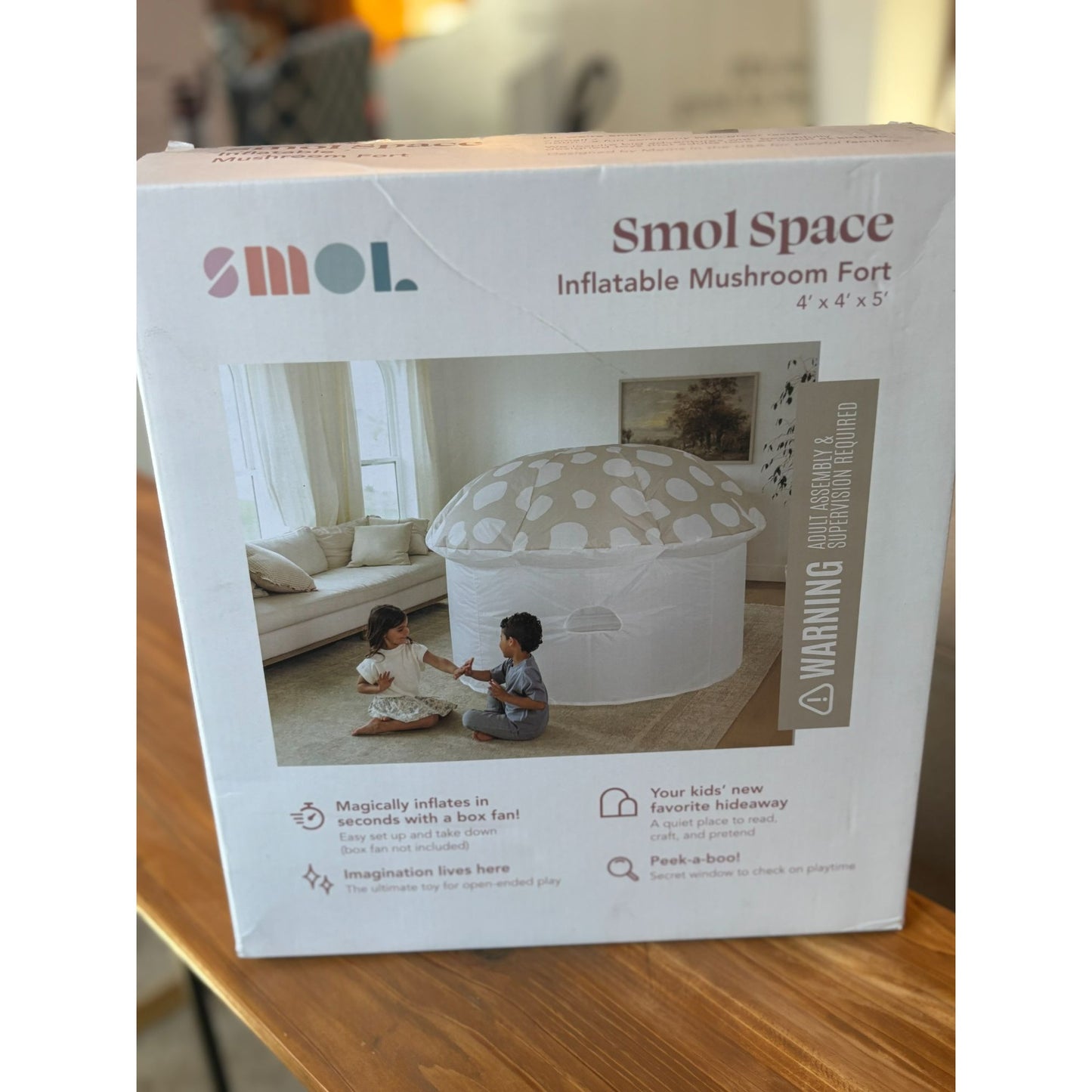 SMOL Space Inflatable Mushroom Fort 4 X 4 X 5 With Storage Bag For Kids Ages 3+