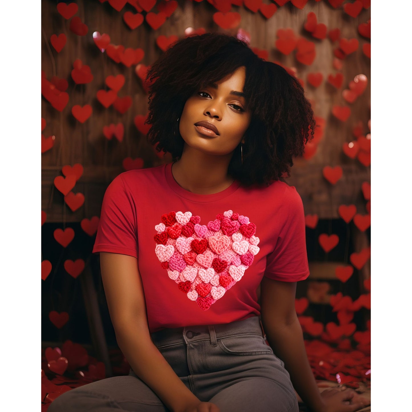 Heart Pattern Knit Look Graphic Shirt Cozy Valentine Style