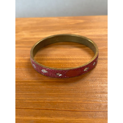 Vintage Gold Tone Pink Glitter Mirror Pieces Bangle Bracelet