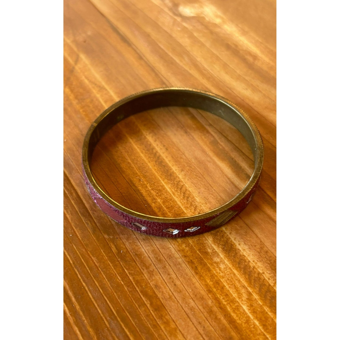 Vintage Gold Tone Pink Glitter Mirror Pieces Bangle Bracelet