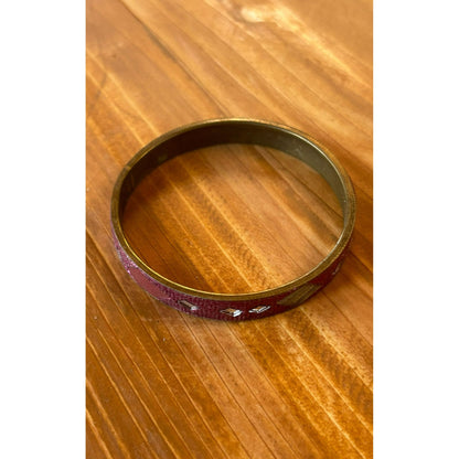 Vintage Gold Tone Pink Glitter Mirror Pieces Bangle Bracelet