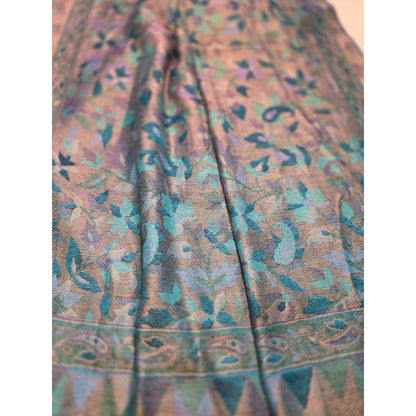 Teal Floral Woven Scarf with Frayed Edge