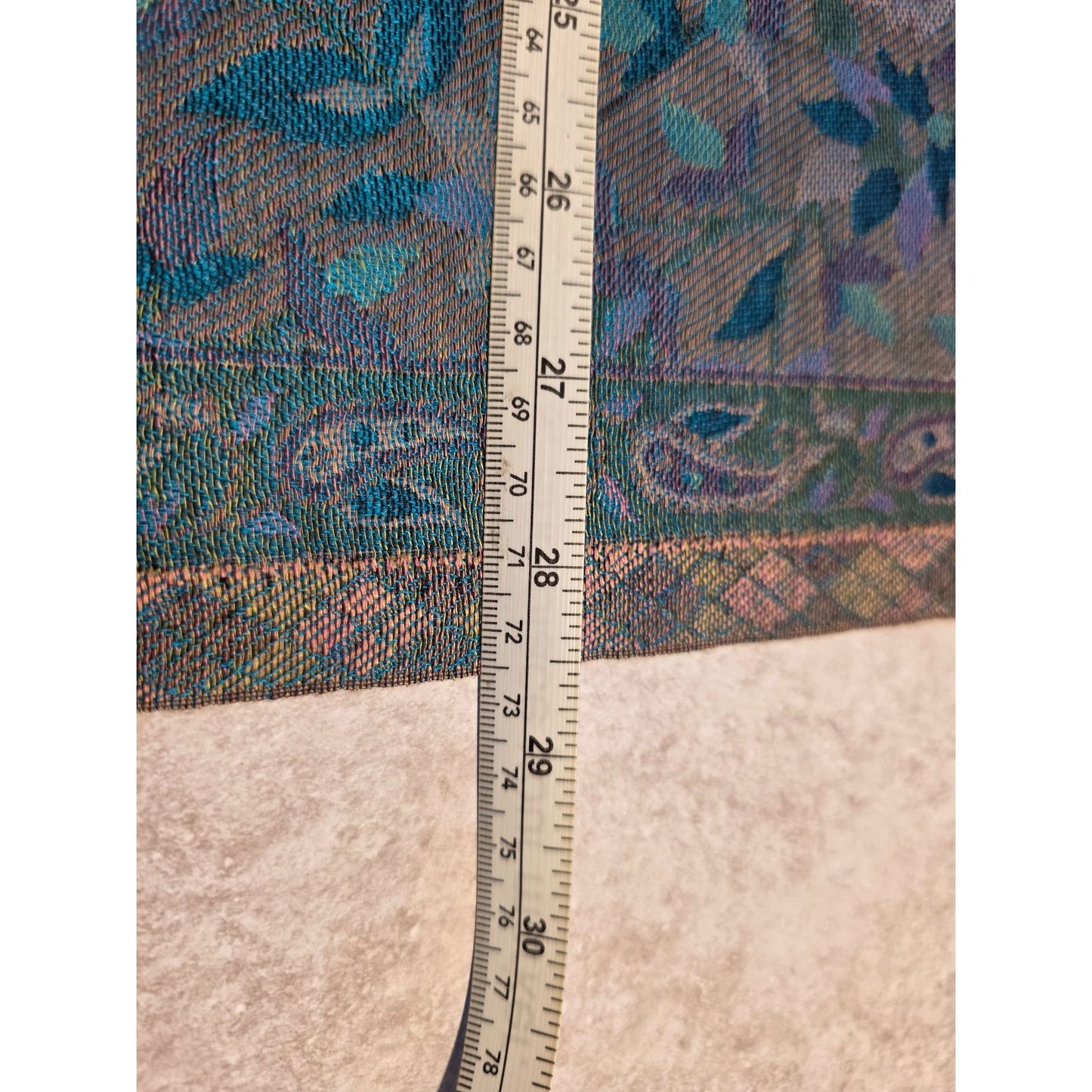 Teal Floral Woven Scarf with Frayed Edge