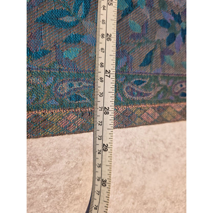 Teal Floral Woven Scarf with Frayed Edge
