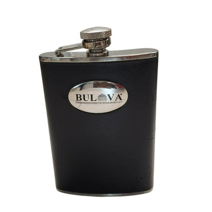 Bulova 8Oz Black & Silver Stainless Steel Hip Flask With Secure Screw Cap