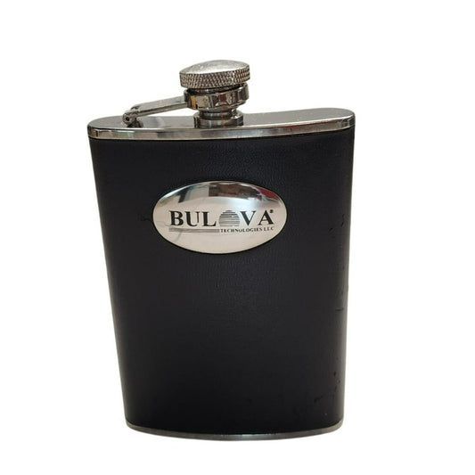 Bulova 8Oz Black & Silver Stainless Steel Hip Flask With Secure Screw Cap
