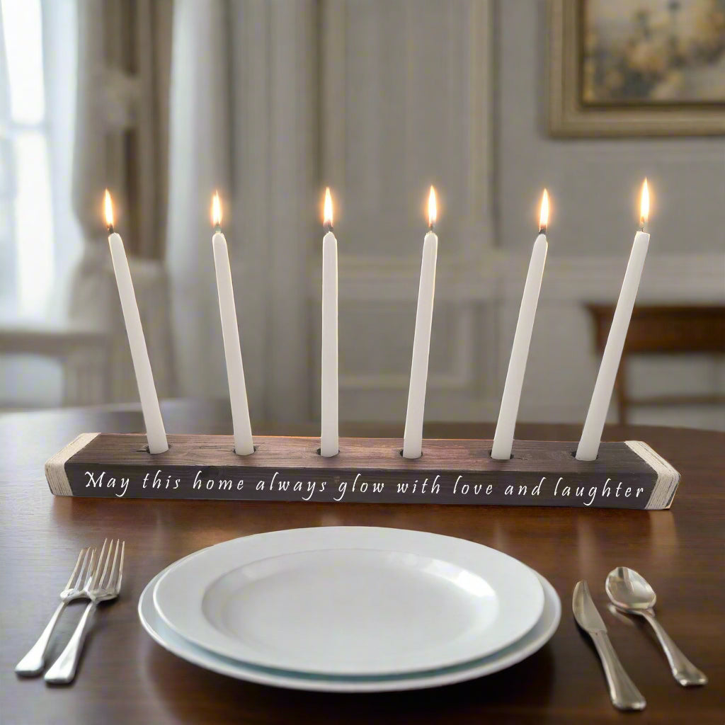 Add charm and warmth to your home with this handcrafted wooden candle holder, perfect as a centerpiece or mantel display. 