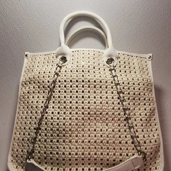 Steve Madden Woven Tote Bag With Double Handles & Chain Shoulder Strap