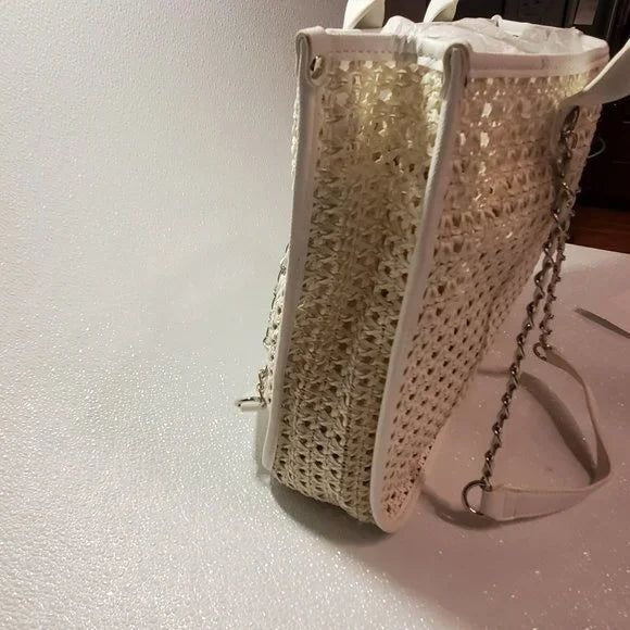 Steve Madden Woven Tote Bag With Double Handles & Chain Shoulder Strap