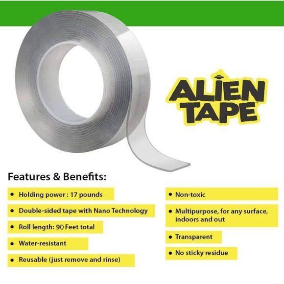Alientape Nano Double Sided Tape, Multipurpose Removable Transparent Adhesive