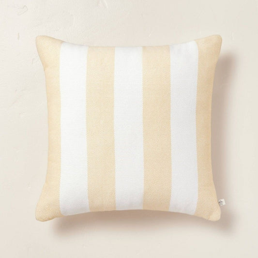 18"x18" Bold Stripe Indoor/Outdoor Square Throw Pillow Gold/Cream - Hearth & Hand™ with Magnolia