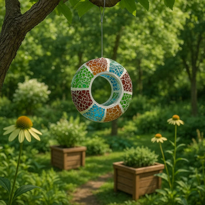 Mosaic Glass Hanging Bird Feeder – Colorful & Multi-Purpose Garden Accent decoration