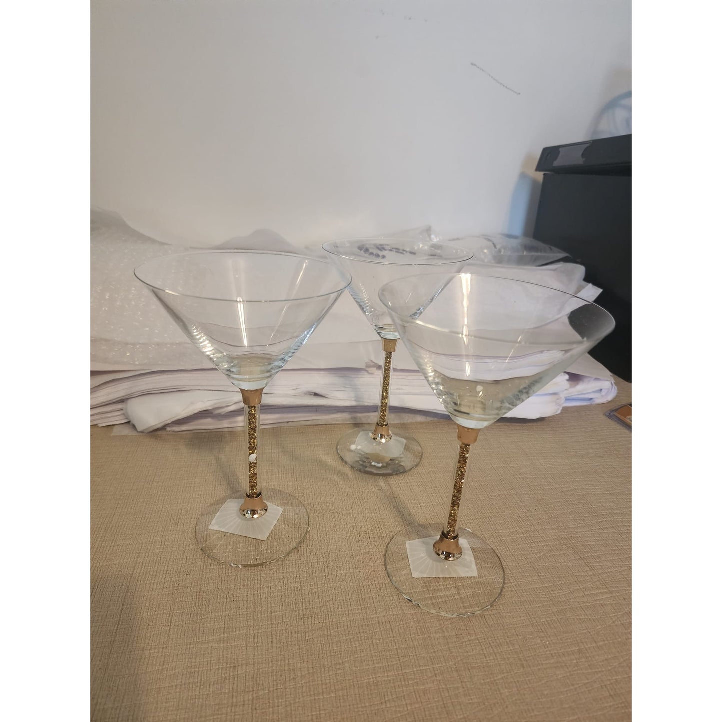 Martini Glasses with Crystal-Filled Stems, Sophisticated Crystal Glassware