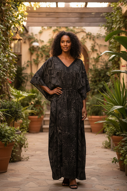 Womens Boho Kaftan Dress Flowy Resort Lounge Caftan Cover Up Snake Print