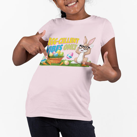 Egg-cellent Vibes Only Kids Tee - Perfect for Easter, Playdates, Birthdays, Spring Celebrations, Fun Outfits
