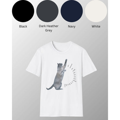 Funny Cat Lover T Shirt Cat Humor Shirt in white with playful cat design and color options.