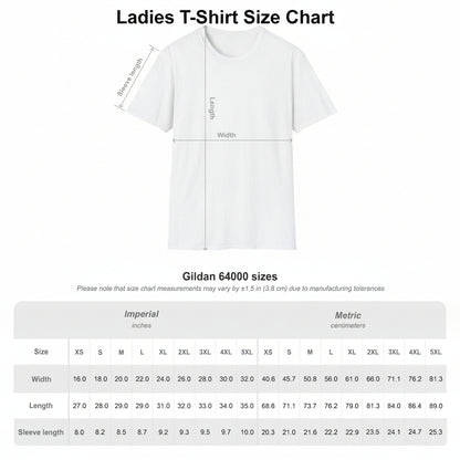 Ladies T-Shirt Size Chart for Funny Cat Lover T Shirt Cat Humor Shirt in Imperial and Metric measurements