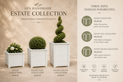 Estate Series Wooden Planter Box | Decorative Pot Cover for Mums, Herbs & Topiaries | Handmade Outdoor Planter