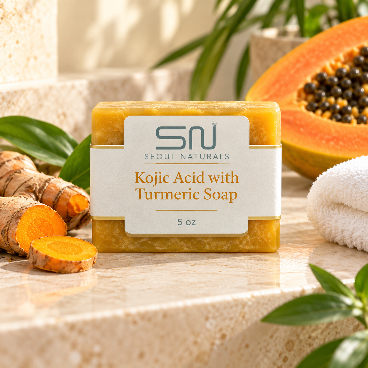 Seoul Naturals Kojic Acid & Turmeric Soap Bar – 5 oz | Skin Radiance & Face and Body Cleansing