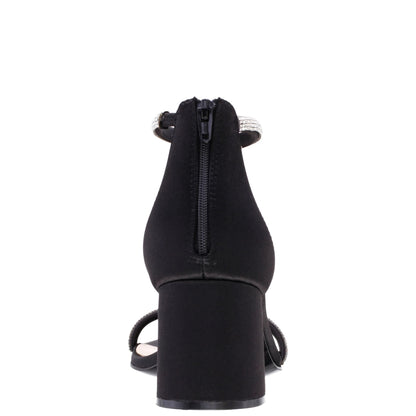 NINA BARBY  Black Satin Sandals With Crystals At Ankle And Vamp On a Block heel