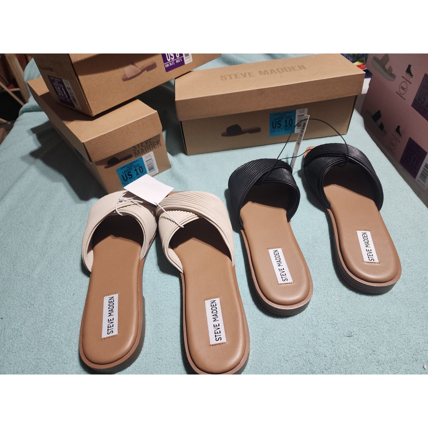 Steve Madden Ladies Slide Sandals US Size 10 Black and Cream