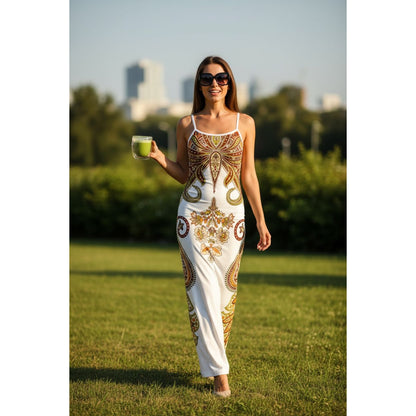 Boho Paisley Maxi Womens (M) Bodycon Spaghetti Strap Resort Summer Dress
