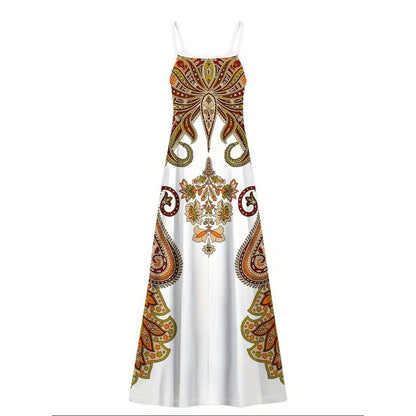 Boho Paisley Maxi Womens (M) Bodycon Spaghetti Strap Resort Summer Dress