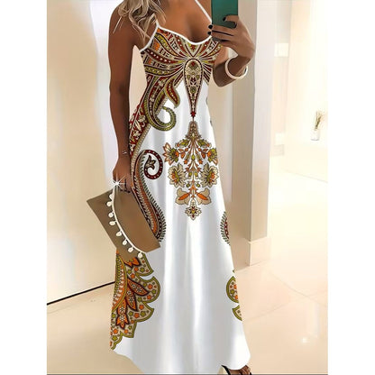 Boho Paisley Maxi Womens (M) Bodycon Spaghetti Strap Resort Summer Dress
