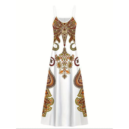 Boho Paisley Maxi Womens (M) Bodycon Spaghetti Strap Resort Summer Dress