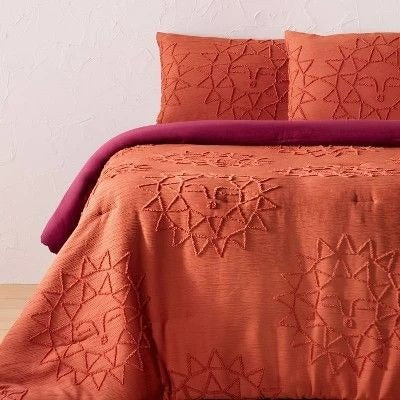 Opalhouse Twin/Twin XL Geo Sun Print Comforter and Sham 2 Set Orange/Fuschia -