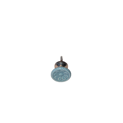 Blue Ceramic Flower Cabinet Drawer Knobs Set Of 8  With Silver Hardware For Home Decor & Furniture