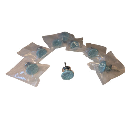 Blue Ceramic Flower Cabinet Drawer Knobs Set Of 8  With Silver Hardware For Home Decor & Furniture