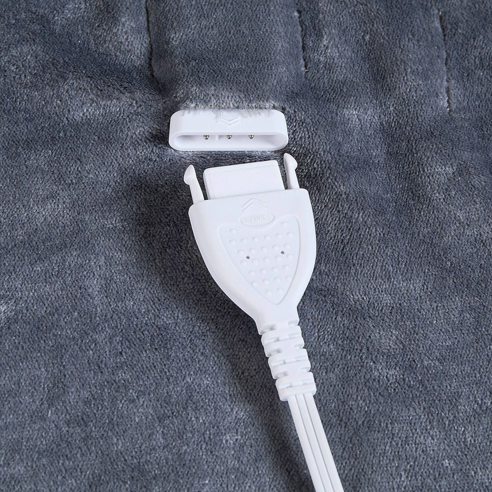 Brookstone Bedding Heated Blanket Auto Shut-Off Dual Zone Herringbone- Gray