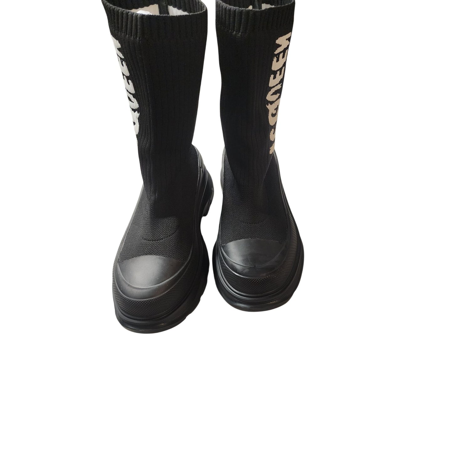 Alexander McQueen Tread Logo Sock Sneakers • Black • Size 40 EU / 7.5–8 US • Designer Luxury Shoes