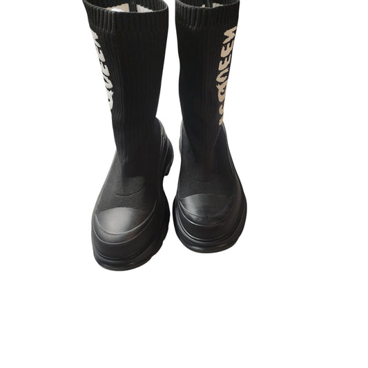 Alexander McQueen Tread Logo Sock Sneakers • Black • Size 40 EU / 7.5–8 US • Designer Luxury Shoes